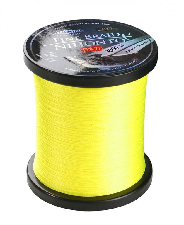 Pletená šňůra - NIHONTO FINE BRAID  018 Žlutá 3000M Nosnost : 14.40kg